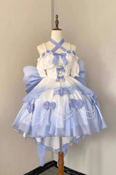 BXOXO - Gradient Blue Hanayome Hollow Bowknot Sweet Princess Lolita Dress